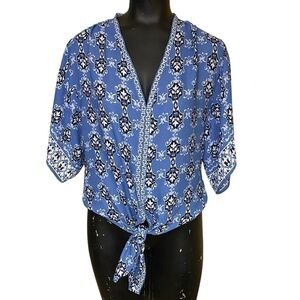 NEW Max Studio Blue Dolman Sleeve Tie-Front Blouse